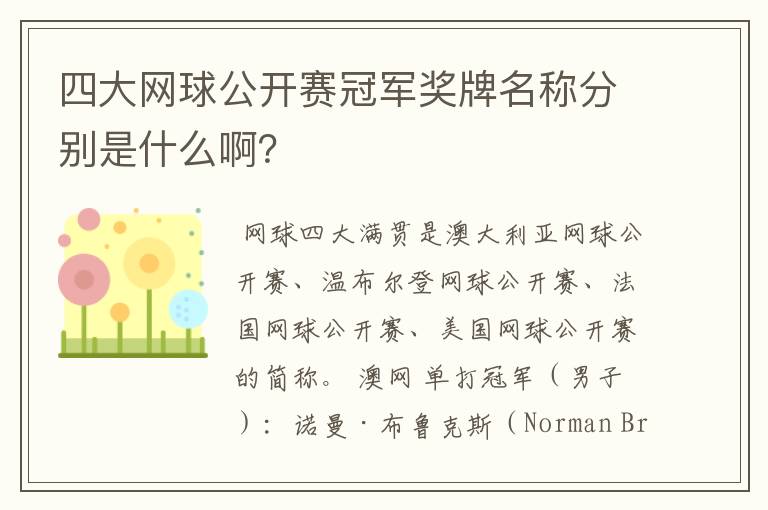 四大网球公开赛冠军奖牌名称分别是什么啊?