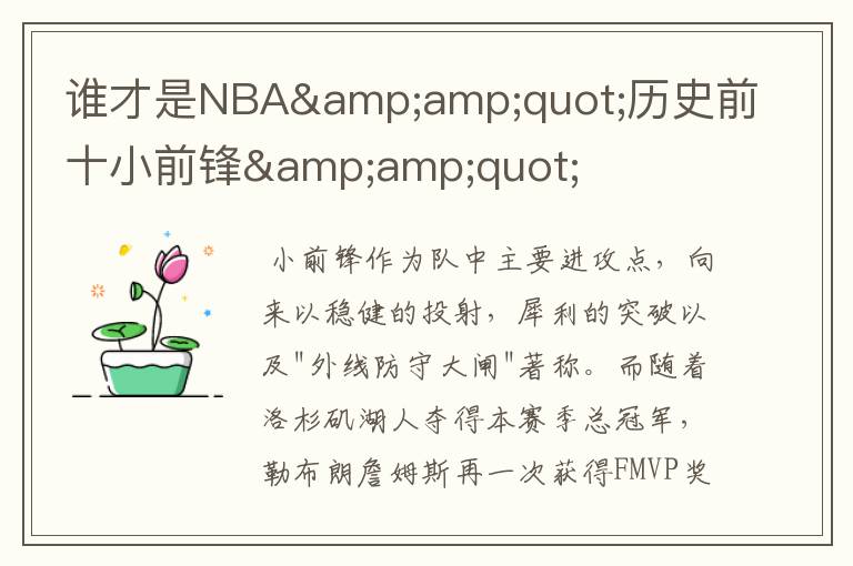 谁才是NBA"历史前十小前锋"