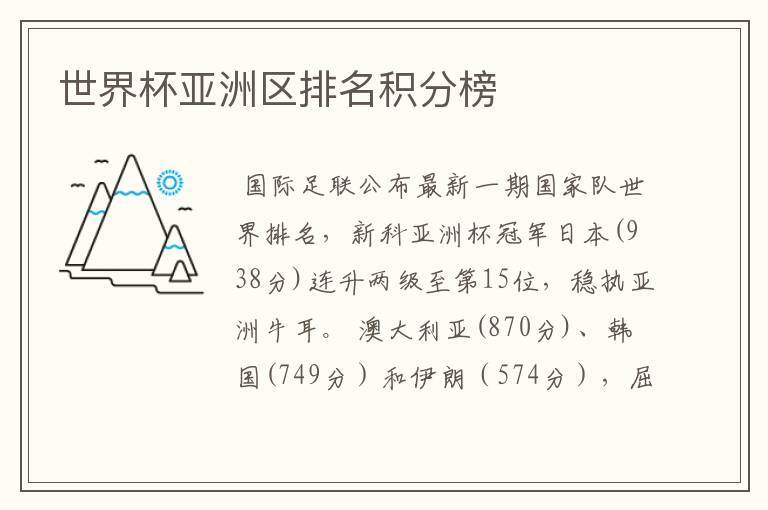 世界杯亚洲区排名积分榜