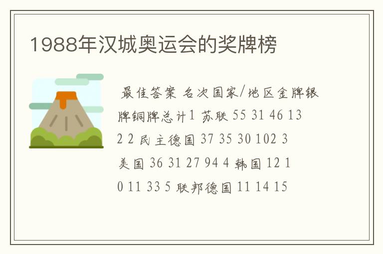 1988年汉城奥运会的奖牌榜