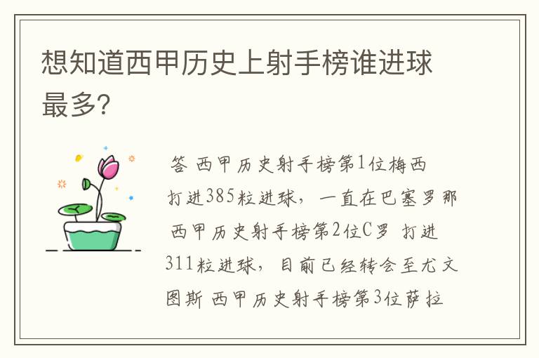 想知道西甲历史上射手榜谁进球最多?