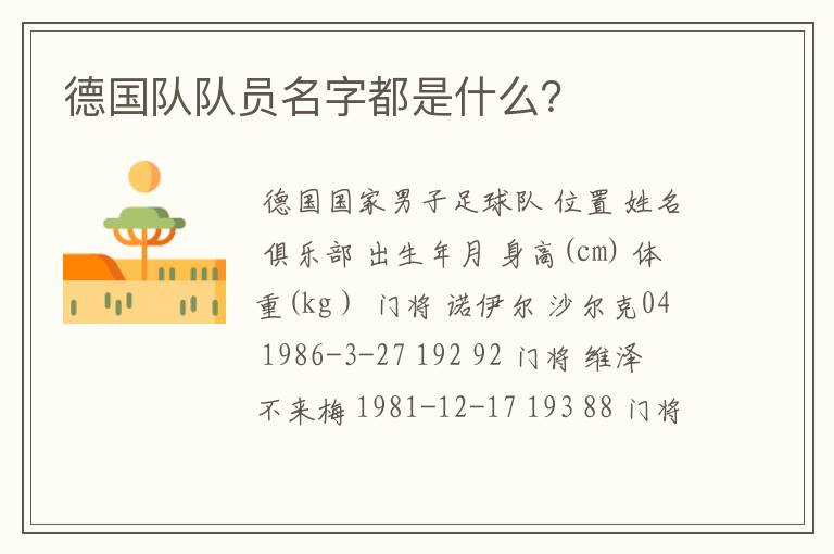 德国队队员名字都是什么?