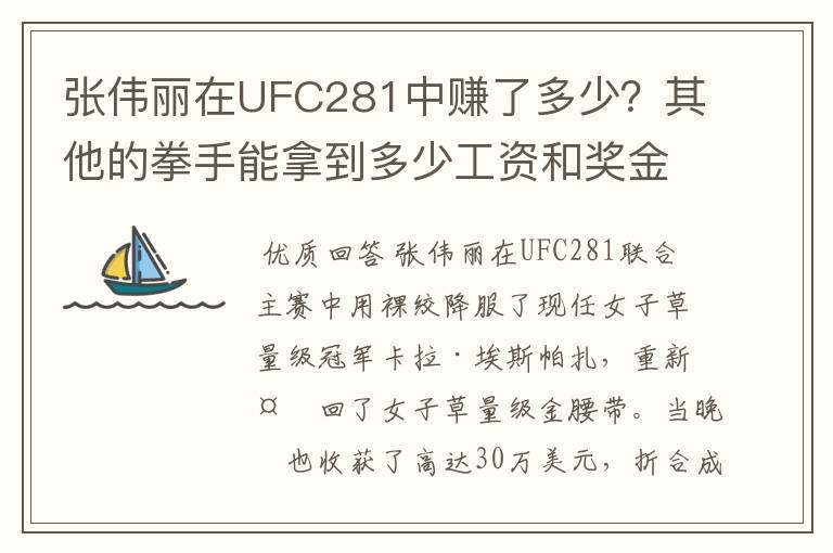 张伟丽在UFC281中赚了多少?其他的拳手能拿到多少工资和奖金?