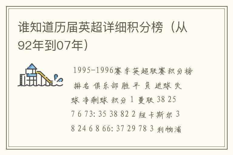 谁知道历届英超详细积分榜(从92年到07年)