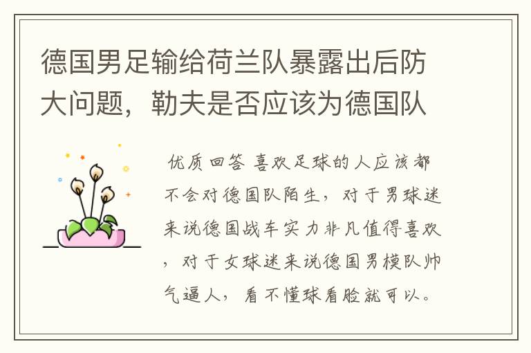 德国男足输给荷兰队暴露出后防大问题,勒夫是否应该为德国队的失利负责?