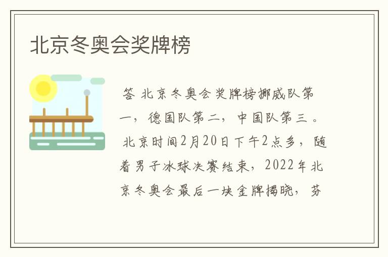 北京冬奥会奖牌榜