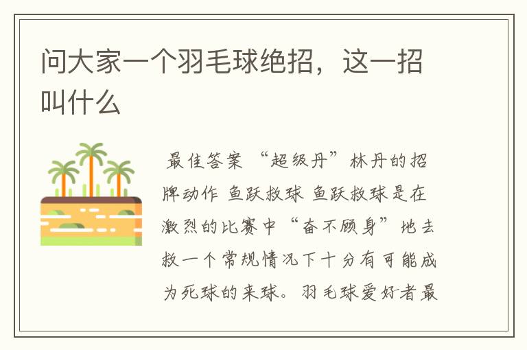 问大家一个羽毛球绝招,这一招叫什么