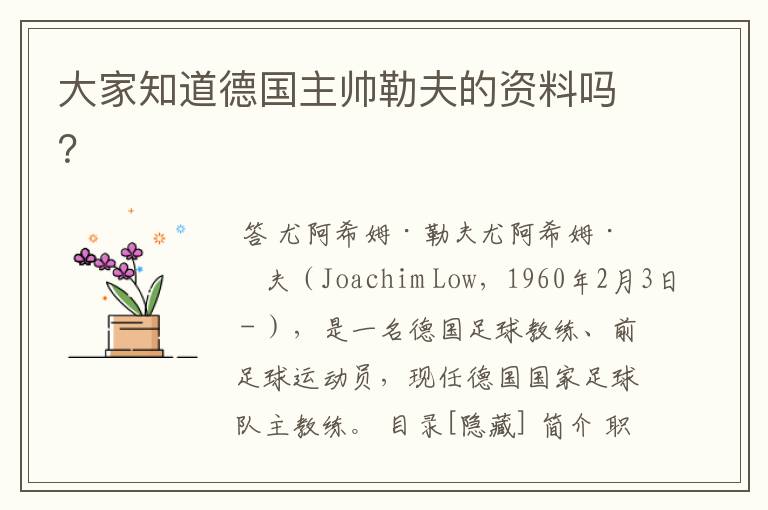 大家知道德国主帅勒夫的资料吗?