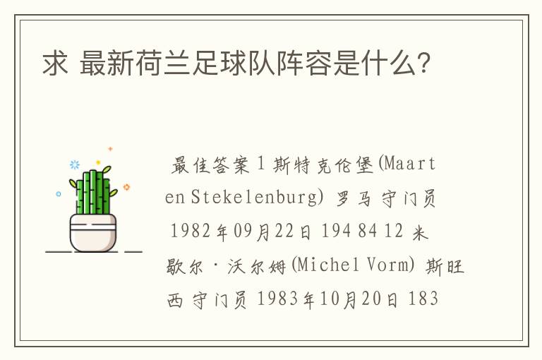 求 最新荷兰足球队阵容是什么?