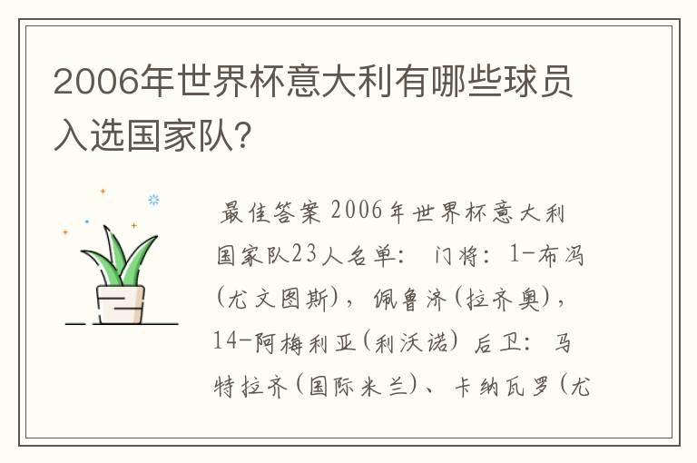 2006年世界杯意大利有哪些球员入选国家队?