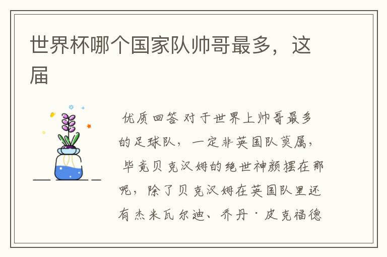 世界杯哪个国家队帅哥最多,这届