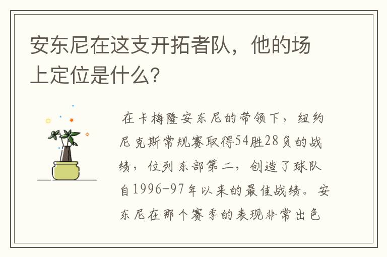 安东尼在这支开拓者队,他的场上定位是什么?