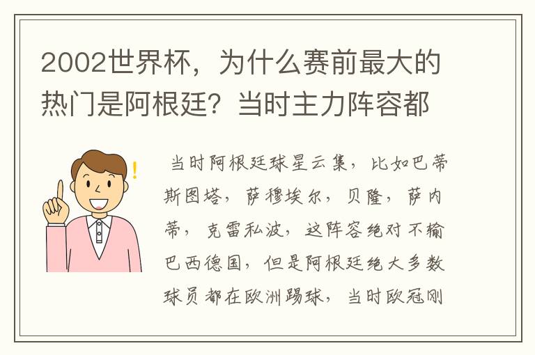 2002世界杯,为什么赛前最大的热门是阿根廷?当时主力阵容都有谁?