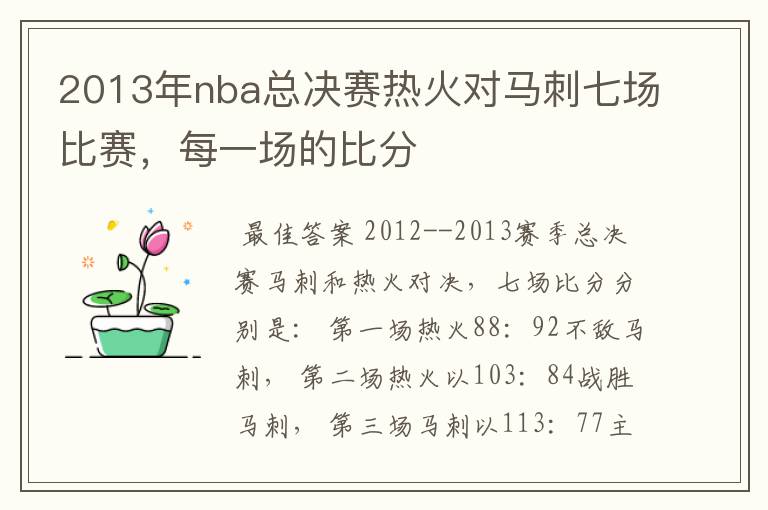 2013年nba总决赛热火对马刺七场比赛,每一场的比分