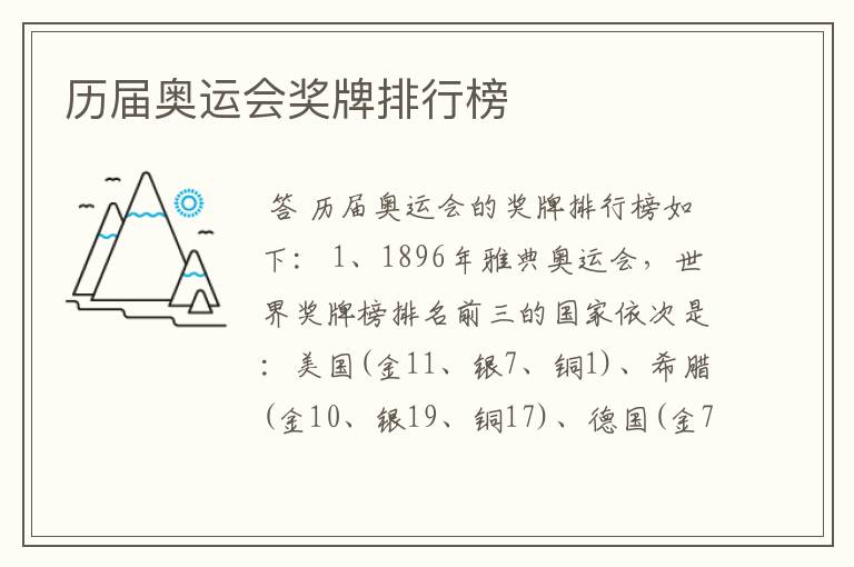 历届奥运会奖牌排行榜