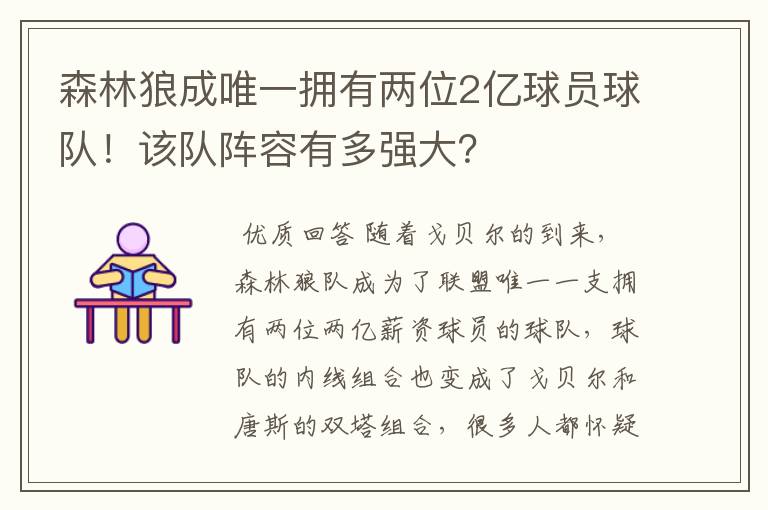 森林狼成唯一拥有两位2亿球员球队！该队阵容有多强大？