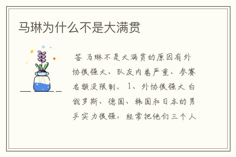 马琳为什么不是大满贯