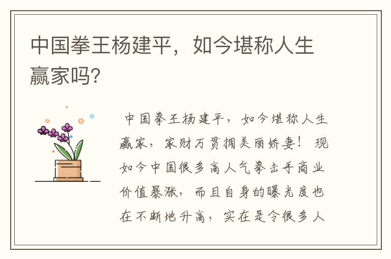 中国拳王杨建平,如今堪称人生赢家吗?