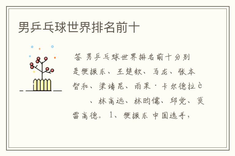 男乒乓球世界排名前十