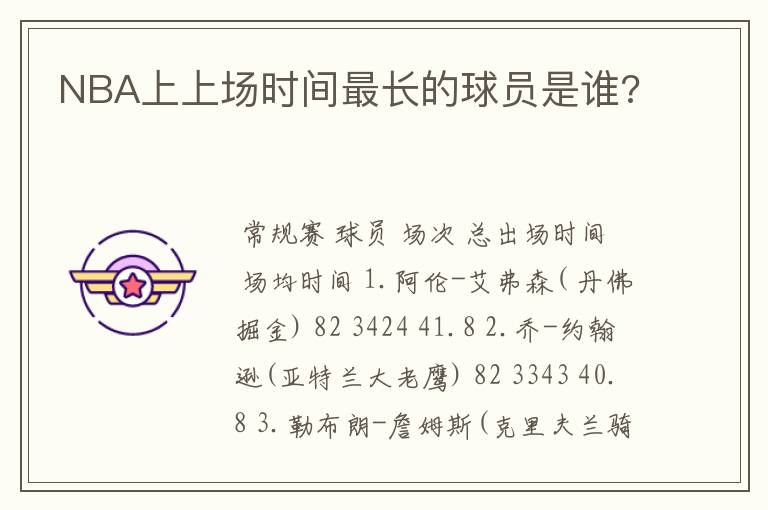 NBA上上场时间最长的球员是谁?