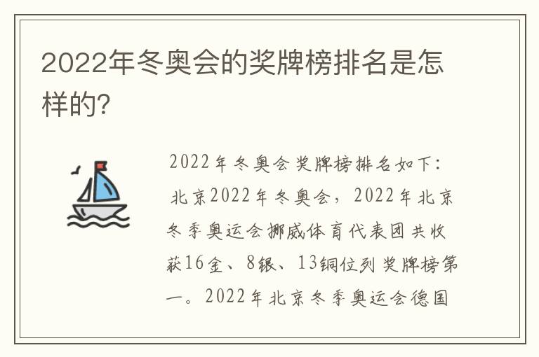 2022年冬奥会的奖牌榜排名是怎样的?