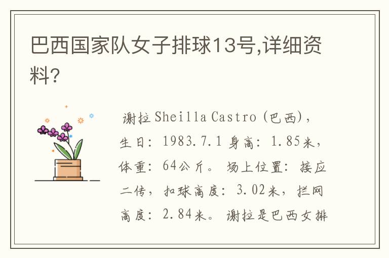 巴西国家队女子排球13号,详细资料?