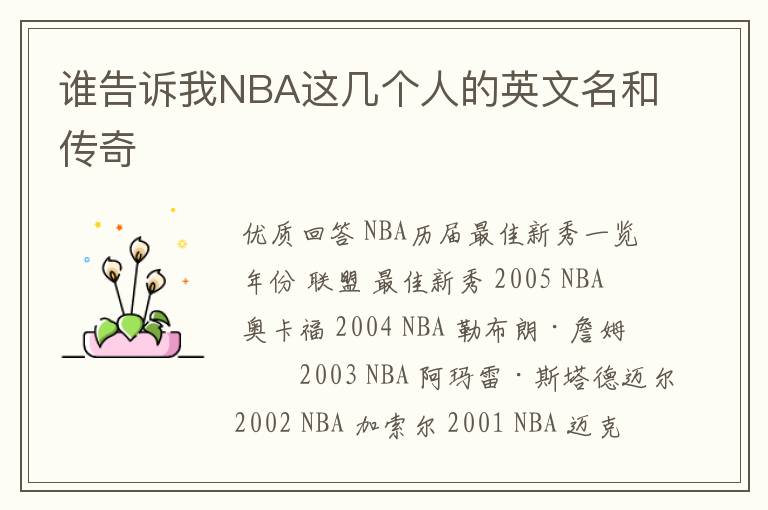 谁告诉我NBA这几个人的英文名和传奇