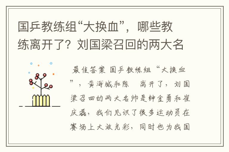 国乒教练组“大换血”,哪些教练离开了?刘国梁召回的两大名帅是谁呢?