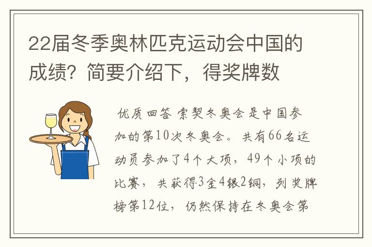 22届冬季奥林匹克运动会中国的成绩?简要介绍下,得奖牌数
