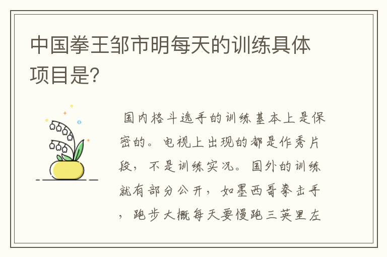 中国拳王邹市明每天的训练具体项目是?
