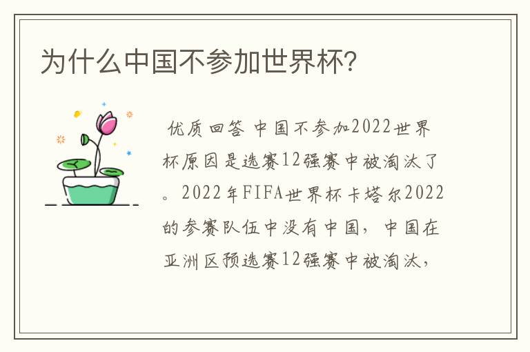 为什么中国不参加世界杯?