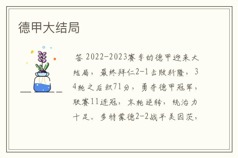 德甲大结局
