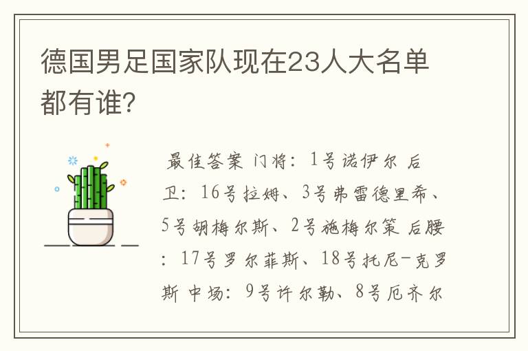 德国男足国家队现在23人大名单都有谁?