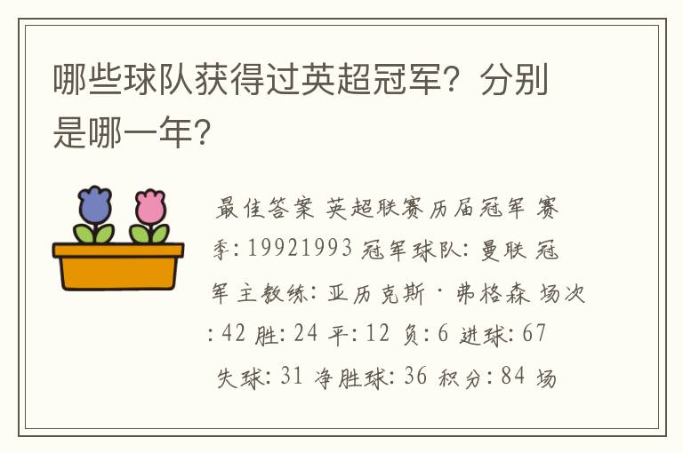 哪些球队获得过英超冠军?分别是哪一年?
