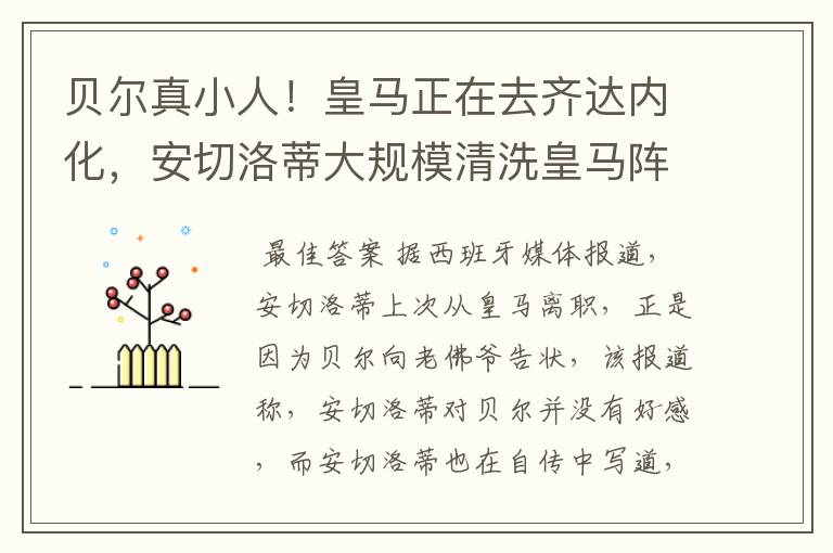 贝尔真小人!皇马正在去齐达内化,安切洛蒂大规模清洗皇马阵容