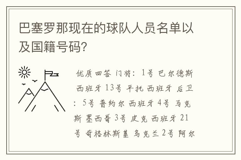 巴塞罗那现在的球队人员名单以及国籍号码?