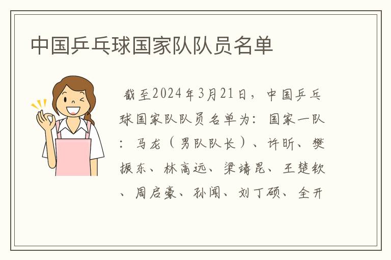 中国乒乓球国家队队员名单