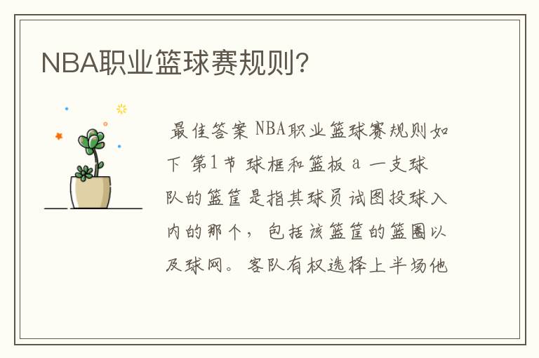 NBA职业篮球赛规则?