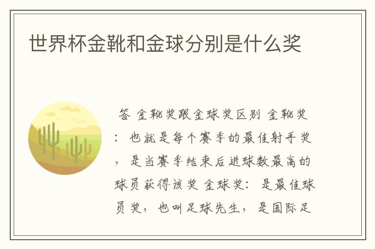 世界杯金靴和金球分别是什么奖