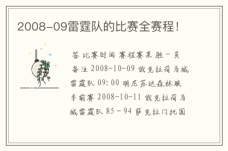 2008-09雷霆队的比赛全赛程!