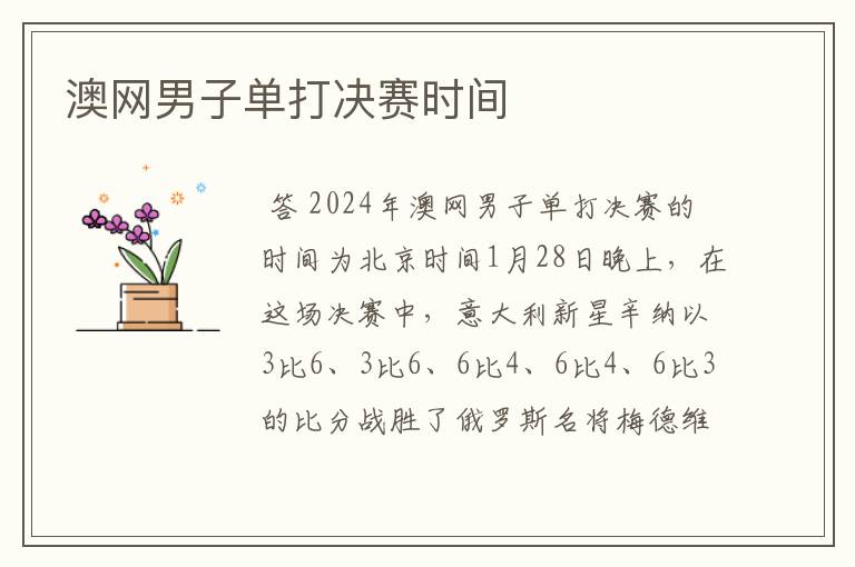 澳网男子单打决赛时间
