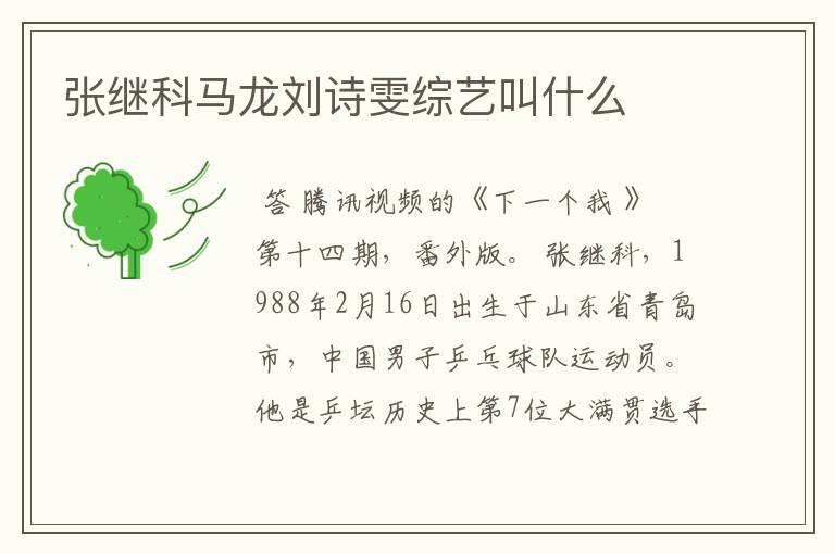 张继科马龙刘诗雯综艺叫什么
