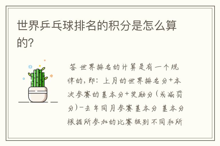 世界乒乓球排名的积分是怎么算的?