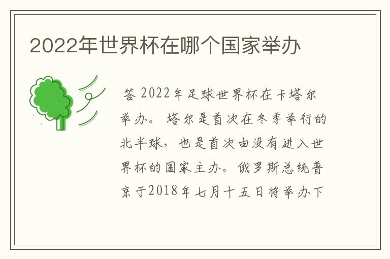 2022年世界杯在哪个国家举办