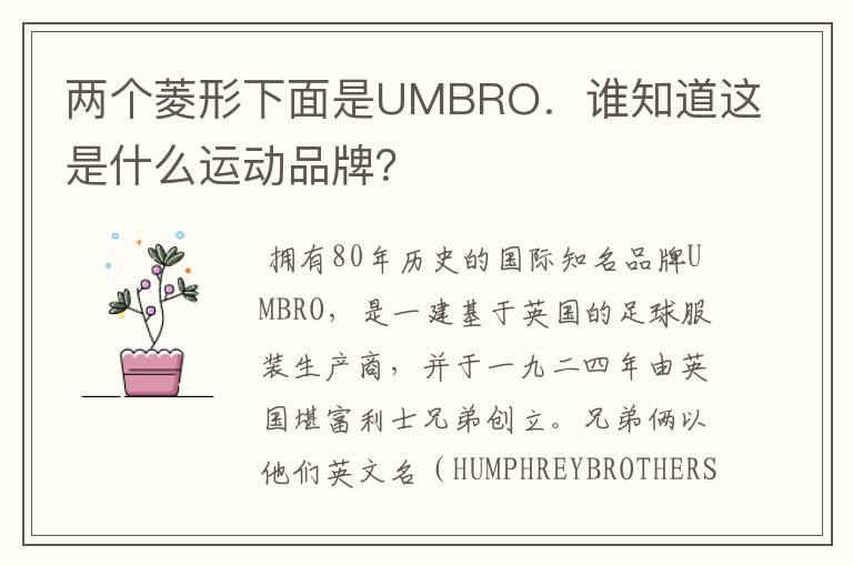 两个菱形下面是UMBRO.谁知道这是什么运动品牌?
