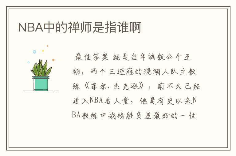 NBA中的禅师是指谁啊