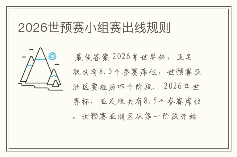 2026世预赛小组赛出线规则
