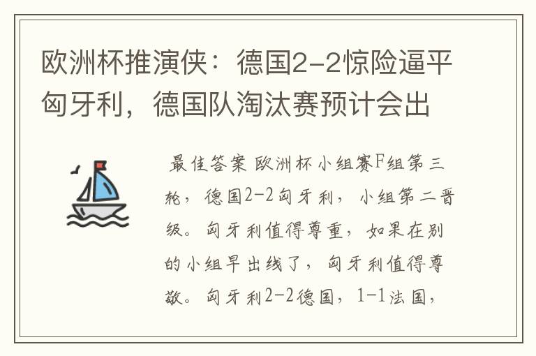 欧洲杯推演侠:德国2-2惊险逼平匈牙利,德国队淘汰赛预计会出局