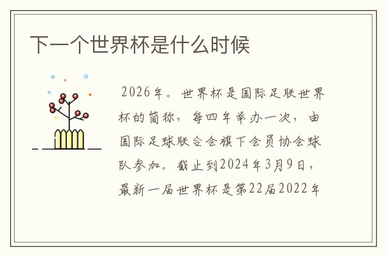 下一个世界杯是什么时候