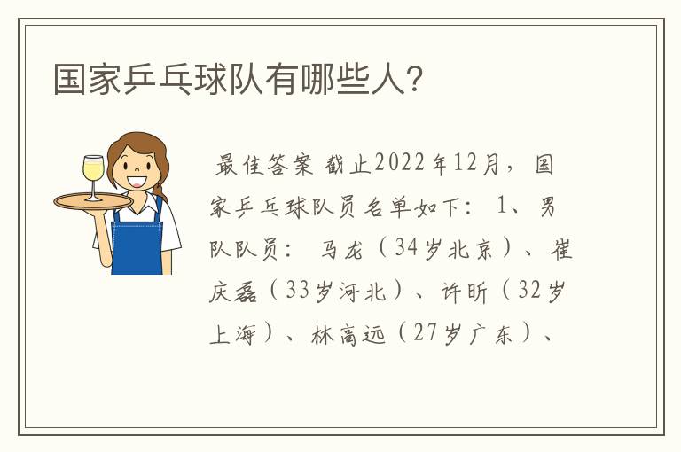 国家乒乓球队有哪些人?
